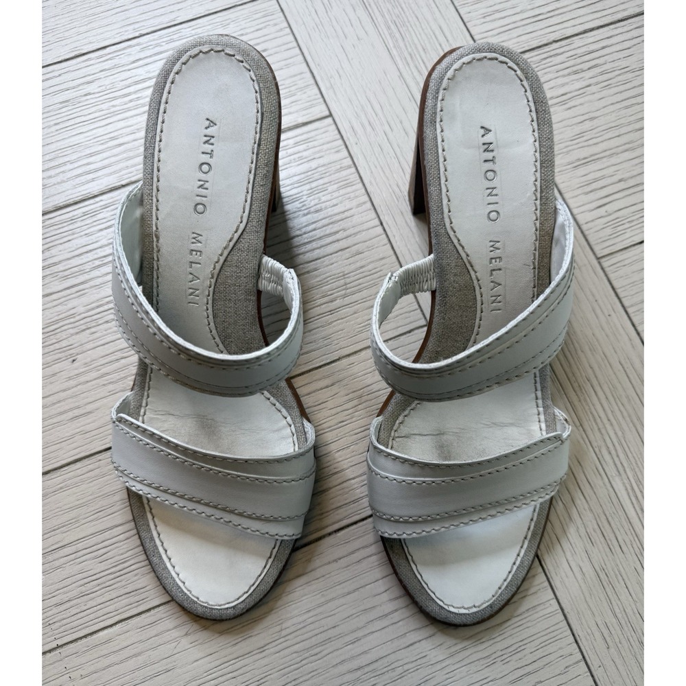 Antonio Melani 3" Heel‎ White Open Toe Slide Sandal Shoe 9 M Block Heel Bohemian - Picture 8 of 10